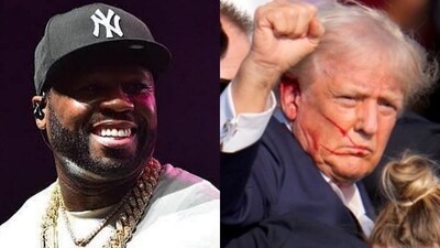 50 Cent performed his iconic track "Many Men," which speaks of his own near-death experience, at a Boston gig after Donald Trump survived an apparent assassination attempt in Butler, Pennsylvania. The rapper sang the song while a banner of his altered album art honoured Trump was displayed in the back. 50 Cent performed his iconic track "Many Men," which speaks of his own near-death experience, at a Boston gig after Donald Trump survived an apparent assassination attempt in Butler, Pennsylvania. The rapper sang the song while a banner of his altered album art honoured Trump was displayed in the back.