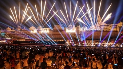 Fireworks demonstration during Deepotsav in Ayodhya. (Deepak Gupta/Hindustan Times) Fireworks demonstration during Deepotsav in Ayodhya. (Deepak Gupta/Hindustan Times)
