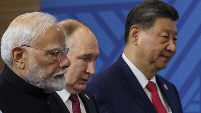 Chinese President Xi Jinping, Russian President Vladimir Putin and Indian Prime Minister Narendra Modi before a plenary session of the BRICS 2024 Summit in Kazan (via REUTERS) Chinese President Xi Jinping, Russian President Vladimir Putin and Indian Prime Minister Narendra Modi before a plenary session of the BRICS 2024 Summit in Kazan (via REUTERS)
