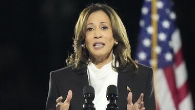 Democratic presidential nominee Vice President Kamala Harris delivers remarks during a campaign event at the Ellipse near the White House in Washington, on Tuesday (AP)