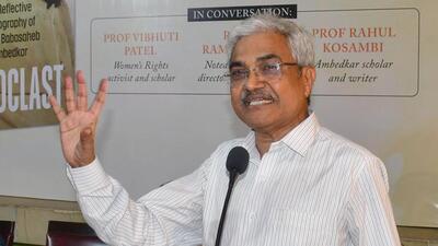 Mumbai, India – Oct 30, 2024: Social Activist and Researcher Anand Teltumbde wrote the book " Iconoclast " A reflective Biography of Dr. Babasaheb Ambedkar, discussion on the new book participated in the panel Prof. Vibhuti Patel, Ramu Ramanathan noted playwright, director, Prof. Rahul Kosambi, Ambedkar Scholar and writer at Press Club, in Mumbai, India, on Wednesday, Oct 30, 2024. (Photo by Bhushan Koyande/HT Photo) Mumbai, India – Oct 30, 2024: Social Activist and Researcher Anand Teltumbde wrote the book " Iconoclast " A reflective Biography of Dr. Babasaheb Ambedkar, discussion on the new book participated in the panel Prof. Vibhuti Patel, Ramu Ramanathan noted playwright, director, Prof. Rahul Kosambi, Ambedkar Scholar and writer at Press Club, in Mumbai, India, on Wednesday, Oct 30, 2024. (Photo by Bhushan Koyande/HT Photo)