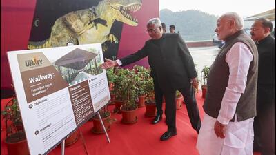 Prime Minister Narendra Modi watches an exhibition during foundation stone laying and inauguration of development works in Ekta Nagar on Wednesday (PTI/PMO) Prime Minister Narendra Modi watches an exhibition during foundation stone laying and inauguration of development works in Ekta Nagar on Wednesday (PTI/PMO)
