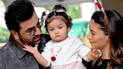 Ranbir Kapoor with his daughter Raha Kapoor and wife Alia Bhatt