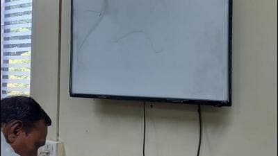 Security arrangement at the office of PMC health chief was breached as a person allegedly struggling with depression damaged the television placed on a wall at the room on Tuesday. (HT) Security arrangement at the office of PMC health chief was breached as a person allegedly struggling with depression damaged the television placed on a wall at the room on Tuesday. (HT)