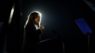 Democratic presidential nominee, U.S. Vice President Kamala Harris, speaks during a campaign rally on the Ellipse on October 29, 2024 in Washington, DC. (Getty Images via AFP)
