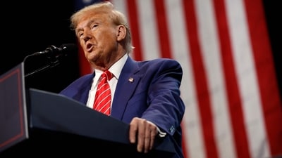 Republican presidential nominee, former U.S. President Donald Trump delivers remarks during a campaign rally at the Cobb Energy Performing Arts Centre on October 15, 2024 in Atlanta, Georgia (Kevin Dietsch/Getty Images via AFP) Republican presidential nominee, former U.S. President Donald Trump delivers remarks during a campaign rally at the Cobb Energy Performing Arts Centre on October 15, 2024 in Atlanta, Georgia (Kevin Dietsch/Getty Images via AFP)