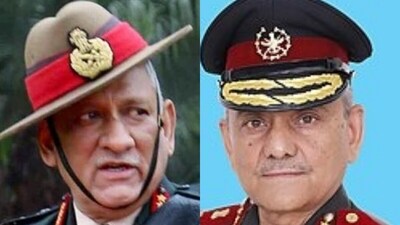 Former Chief of Defence Staff Bipin Rawat and current CDS Anil Chauhan. Former Chief of Defence Staff Bipin Rawat and current CDS Anil Chauhan.