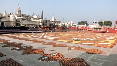 25 lakh diyas will be lit to illuminate ghats along the banks of the Sarayu River during Deepotsav. "Many of us have seen many Diwalis, but this Diwali is historic," Modi said. (ANI) 25 lakh diyas will be lit to illuminate ghats along the banks of the Sarayu River during Deepotsav. "Many of us have seen many Diwalis, but this Diwali is historic," Modi said. (ANI)