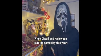 Users shared memes showing ghosts performing pooja as Halloween and Diwali fall on the same day this year. (X/@CarraDeShaukeen) Users shared memes showing ghosts performing pooja as Halloween and Diwali fall on the same day this year. (X/@CarraDeShaukeen)