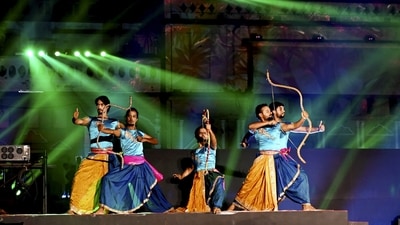 Ayodhya: Artists perform at 'Ram ki Paidi' as part of Ayodhya Deepotsav celebrations, in Ayodhya. (PTI) Ayodhya: Artists perform at 'Ram ki Paidi' as part of Ayodhya Deepotsav celebrations, in Ayodhya. (PTI)
