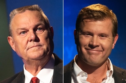 This combination of images shows from left, US Sen. Jon Tester, and opponent, Republican Montana Senate candidate Tim Sheehy, during a debate in Missoula, Mont., on Sept. 30, 2024. (AP) This combination of images shows from left, US Sen. Jon Tester, and opponent, Republican Montana Senate candidate Tim Sheehy, during a debate in Missoula, Mont., on Sept. 30, 2024. (AP)
