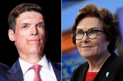 FILE- This combination of images shows from left, Republican Nevada senate candidate Sam Brown on Sept.13, 2024, and opponent Sen. Jacky Rosen, D-Nev., on Oct. 17, 2024, both in Las Vegas. (AP Photo Alex Brandon, left; and AP Photo John Locher, File) (AP) FILE- This combination of images shows from left, Republican Nevada senate candidate Sam Brown on Sept.13, 2024, and opponent Sen. Jacky Rosen, D-Nev., on Oct. 17, 2024, both in Las Vegas. (AP Photo Alex Brandon, left; and AP Photo John Locher, File) (AP)
