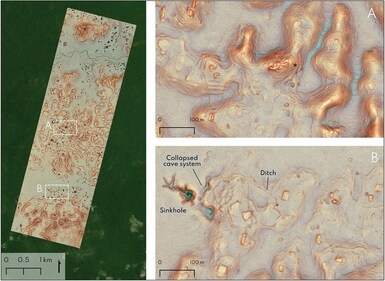 A composite of Lidar images shows what archaeologists in Mexico say is a newly discovered lost Mayan city, which they named Valeriana, hidden deep in the southern jungle of Campeche, Mexico, in this undated handout released October 29. (Reuters)