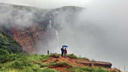 Misty mountain top: a waterfall on the highway from Shillong to Cherrapunji. Cherrapunji, with its infrastructure in place, is a bigger draw with tourists (File Photo)