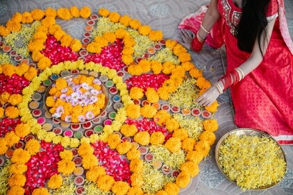 Make rangoli at home using flowers or petals and natural colours. Make rangoli at home using flowers or petals and natural colours.