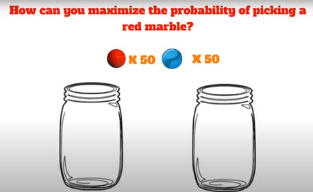 The puzzle asks you to maximise probability of choosing a red marble. (YouTube/@ThePuzzlr)