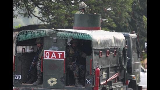 Army jawans keeping vigil near the encounter site in Akhnoor sector of Jammu and Kashmir on Tuesday. (PTI Photo)