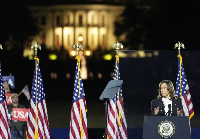 Democratic presidential nominee Vice President Kamala Harris delivers remarks during a campaign event at the Ellipse near the White House in Washington (AFP)