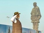 Kevadia: Prime Minister Narendra Modi takes salute of the Ekta Diwas Parade at the Statue of Unity on the occasion Sardar Vallabhbhai Patel's birth anniversary, in Kevadia, Thursday, Oct. 31, 2024. Kevadia: Prime Minister Narendra Modi takes salute of the Ekta Diwas Parade at the Statue of Unity on the occasion Sardar Vallabhbhai Patel's birth anniversary, in Kevadia, Thursday, Oct. 31, 2024.