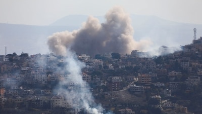 Smoke billows over Khiam, amid ongoing hostilities between Hezbollah and Israeli forces, as pictured from Marjayoun, near the border with Israel, Lebanon October 31, 2024. (Reuters)