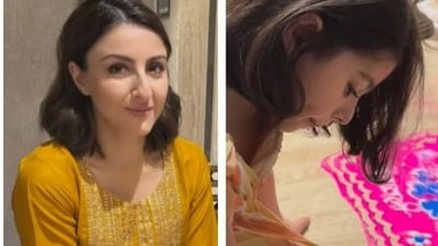 Soha Ali Khan and daughter Inaaya make rangolis ahead of Diwali Soha Ali Khan and daughter Inaaya make rangolis ahead of Diwali