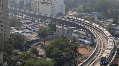 Mumbai, India - January 11, 2023: Aerial view of Metro 2A Line trial run over Linking Road near Adarsh Nagar, at Andheri, in Mumbai, India, on Wednesday, January 11, 2023. (Photo by Vijay Bate/HT Photo) (HT PHOTO) Mumbai, India - January 11, 2023: Aerial view of Metro 2A Line trial run over Linking Road near Adarsh Nagar, at Andheri, in Mumbai, India, on Wednesday, January 11, 2023. (Photo by Vijay Bate/HT Photo) (HT PHOTO)