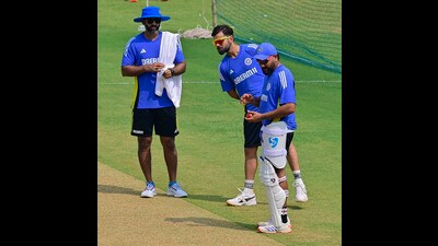 Mumbai, India - Oct. 31, 2024:India's Virat Kohli, Rohit Sharma and Abhishek Nayar, during practice session before India V/s New Zealand test match at Wankhade Stadium in Mumbai, India, on Thursday, October 31, 2024. (Photo by Anshuman Poyrekar/ Hindustan Times) (Hindustan Times)
