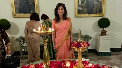 Washington: First Deputy Managing Director of the IMF Gita Gopinath during Diwali festival celebrations at the White House, in Washington DC, USA. (PTI/Image via @GitaGopinath on X) Washington: First Deputy Managing Director of the IMF Gita Gopinath during Diwali festival celebrations at the White House, in Washington DC, USA. (PTI/Image via @GitaGopinath on X)