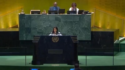 First secretary Sneha Dubey in United Nations General Assembly (India at UN) First secretary Sneha Dubey in United Nations General Assembly (India at UN)