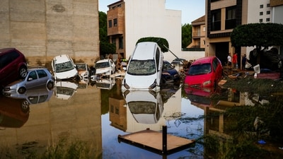 Flooded cars piled up are pictured in Valencia, Spain, Thursday, Oct. 31, 2024. (AP Photo/Manu Fernandez) (AP) Flooded cars piled up are pictured in Valencia, Spain, Thursday, Oct. 31, 2024. (AP Photo/Manu Fernandez) (AP)