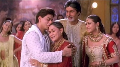 Kabhi Khushi Kabhie Gham Diwali sequence showcases Jaya Bachchan's Nandini Raichand waiting for her son Rahul played by Shah Rukh Khan. The scene draws parallels from Ramayan when Lord Ram returned to Ayodhya after exile. Kabhi Khushi Kabhie Gham Diwali sequence showcases Jaya Bachchan's Nandini Raichand waiting for her son Rahul played by Shah Rukh Khan. The scene draws parallels from Ramayan when Lord Ram returned to Ayodhya after exile. 