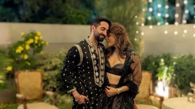 Ayushmann Khurrana and Tahira Kashyap share a cute moment amid the festivities. Ayushmann Khurrana and Tahira Kashyap share a cute moment amid the festivities.