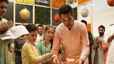 Karan Johar celebrated Diwali with his kids at the Dharma Productions office. Karan Johar celebrated Diwali with his kids at the Dharma Productions office.