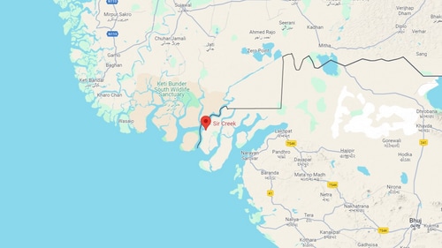Sir Creek is a 96-km-long tidal estuary. It extends into the Arabian Sea and roughly divides the Sindh province of Pakistan from the Kutch region of Gujarat. Sir Creek is a 96-km-long tidal estuary. It extends into the Arabian Sea and roughly divides the Sindh province of Pakistan from the Kutch region of Gujarat.