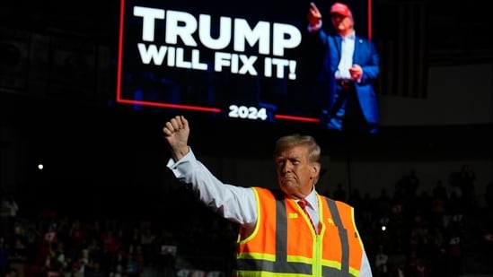 US Election 2024 live updates: Republican presidential nominee former President Donald Trump gestures after speaking at a campaign rally at Resch Center, Wednesday, Oct. 30, 2024, in Green Bay, Wisconsin. US Election 2024 live updates: Republican presidential nominee former President Donald Trump gestures after speaking at a campaign rally at Resch Center, Wednesday, Oct. 30, 2024, in Green Bay, Wisconsin.