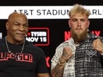 NEW YORK, NEW YORK - AUGUST 18: Mike Tyson and Jake Paul attend Fanatics Fest Press Conference at Javits Center on August 18, 2024 in New York City.   Michael Loccisano/Getty Images/AFP (Photo by Michael loccisano / GETTY IMAGES NORTH AMERICA / Getty Images via AFP)