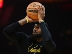 Los Angeles Lakers forward LeBron James (23) warms up before the game between the Cleveland Cavaliers and the Lakers at Rocket Mortgage FieldHouse. 