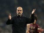 Manchester City's head coach Pep Guardiola reacts after a match. Manchester City's head coach Pep Guardiola reacts after a match.