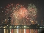 Fireworks light the sky during Diwali festival celebrations, at Chhatrapati Shivaji Park in Mumbai on Thursday, October 31. The Festival of Lights is also known as Deepawali,(PTI)