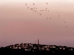 Israel's Iron Dome missile defence system intercepts projectiles in the sky Israel's Iron Dome missile defence system intercepts projectiles in the sky