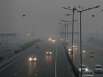 Vehicles move on a road amid low visibility due to smog, a day after Diwali festival celebrations, in New Delhi, early Friday morning, Nov. 1, 2024. Vehicles move on a road amid low visibility due to smog, a day after Diwali festival celebrations, in New Delhi, early Friday morning, Nov. 1, 2024.