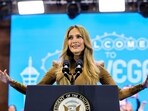Jennifer Lopez speaks at a "When We Vote We Win" campaign rally for Democratic presidential nominee and U.S. Vice President Kamala Harris at Craig Ranch Amphitheater on October 31, 2024 in North Las Vegas, Nevada. (Photo by Ethan Miller / GETTY IMAGES NORTH AMERICA / Getty Images via AFP)