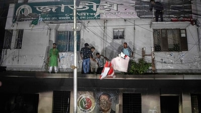 Unidentified assailants vandalize an office of Jatiya Party that supported the country's ousted leader Sheikh Hasina, in Dhaka, Bangladesh, Thursday, Oct. 31, 2024. (AP) Unidentified assailants vandalize an office of Jatiya Party that supported the country's ousted leader Sheikh Hasina, in Dhaka, Bangladesh, Thursday, Oct. 31, 2024. (AP)