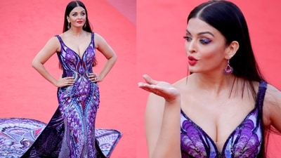 At Cannes 2018, Aishwarya dazzled in a plunging neckline gown with blue and purple hues and intricate detailing, resembling a beautiful butterfly. (Instagram) At Cannes 2018, Aishwarya dazzled in a plunging neckline gown with blue and purple hues and intricate detailing, resembling a beautiful butterfly. (Instagram)