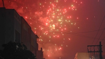 People light firecrackers during the celebrations to mark Diwali, the Hindu Festival of Lights, in Chennai on October 31, 2024. (AFP) People light firecrackers during the celebrations to mark Diwali, the Hindu Festival of Lights, in Chennai on October 31, 2024. (AFP)
