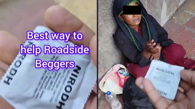 A doctor filmed himself handing a condom to a beggar. (X/@Docsauravsingh) A doctor filmed himself handing a condom to a beggar. (X/@Docsauravsingh)