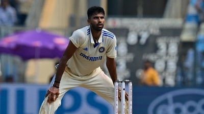 Washington Sundar, during 3rd India V/s New Zealand test match at Wankhade Stadium in Mumbai. (Hindustan Times)