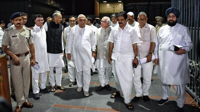 Congress delegation led by former Haryana CM and party leader Bhupinder Singh Hooda, former Rajasthan chief minister Ashok Gehlot, party general secretary KC Venugopal, Jairam Ramesh and others coming out from the Election Commission Office in New Delhi. (ANI) Congress delegation led by former Haryana CM and party leader Bhupinder Singh Hooda, former Rajasthan chief minister Ashok Gehlot, party general secretary KC Venugopal, Jairam Ramesh and others coming out from the Election Commission Office in New Delhi. (ANI)