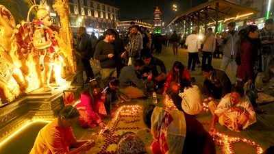 The city centre, Lal Chowk in Srinagar, which buzzes with tourists during the day, came alive in the evening, with the entire market aglow as Diwali was celebrated on Thursday. (PTI) The city centre, Lal Chowk in Srinagar, which buzzes with tourists during the day, came alive in the evening, with the entire market aglow as Diwali was celebrated on Thursday. (PTI)