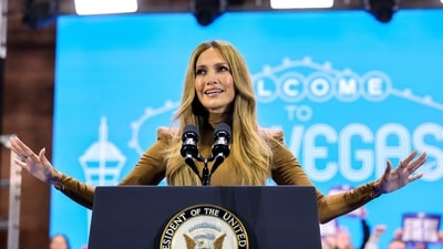 Jennifer Lopez speaks at a "When We Vote We Win" campaign rally for Democratic presidential nominee and U.S. Vice President Kamala Harris at Craig Ranch Amphitheater on October 31, 2024 in North Las Vegas, Nevada. (Photo by Ethan Miller / GETTY IMAGES NORTH AMERICA / Getty Images via AFP) (Getty Images via AFP) Jennifer Lopez speaks at a "When We Vote We Win" campaign rally for Democratic presidential nominee and U.S. Vice President Kamala Harris at Craig Ranch Amphitheater on October 31, 2024 in North Las Vegas, Nevada. (Photo by Ethan Miller / GETTY IMAGES NORTH AMERICA / Getty Images via AFP) (Getty Images via AFP)